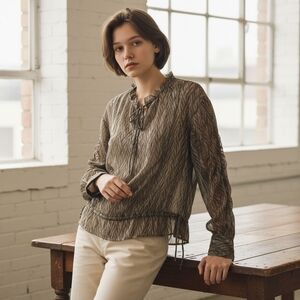 NWT Scotch & Soda Stargazer Sheer Olive Green Women's Blouse Size XS